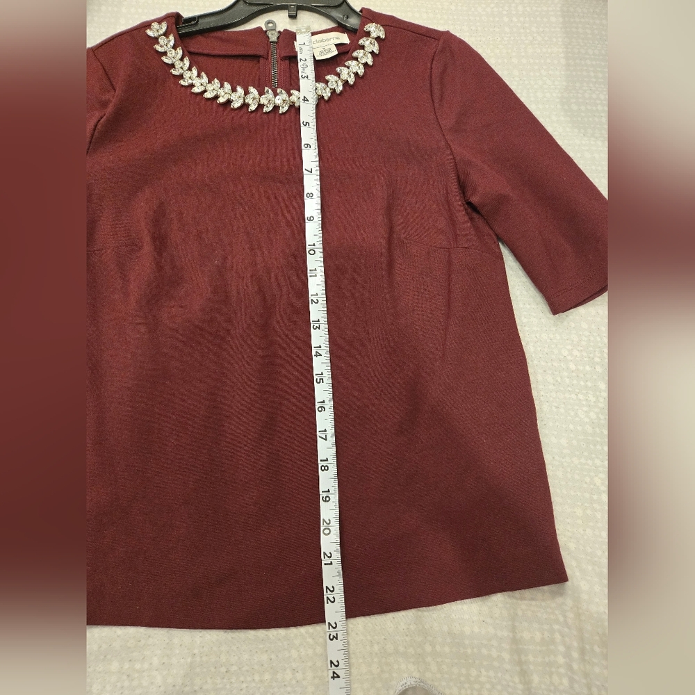 Liz Claiborne Burgundy Blouse with Embellished Neckline and 3/4 Sleeves - Picture 5 of 5